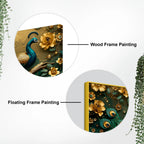 Royal Emerald Peacock with Golden Blossoms 3D Canvas Wall Painting