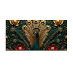 Royal Emerald Peacock with Golden Feather 3D Canvas Wall Painting