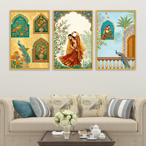 Royal Floral Woman Canvas Wall Painting Set of Three