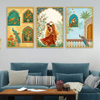 Royal Floral Woman Canvas Wall Painting Set of Three