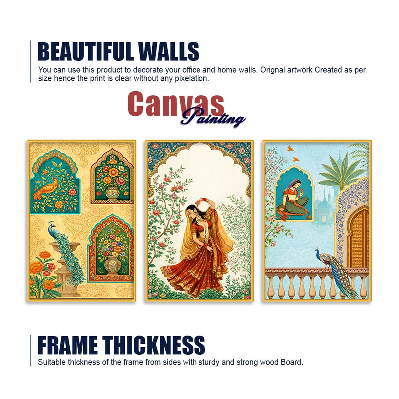 Royal Floral Woman Canvas Wall Painting Set of Three