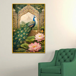 Royal Garden Peacock Floating Frame Crystal Wall Painting