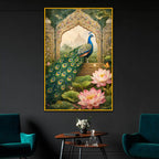 Royal Garden Peacock Floating Frame Crystal Wall Painting