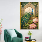Royal Garden Peacock Floating Frame Crystal Wall Painting
