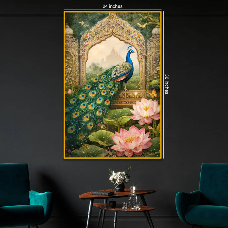Royal Garden Peacock Floating Frame Crystal Wall Painting