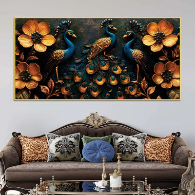 royal-gathering-of-three-peacocks-in-blooming-golden-garden-canvas-painting