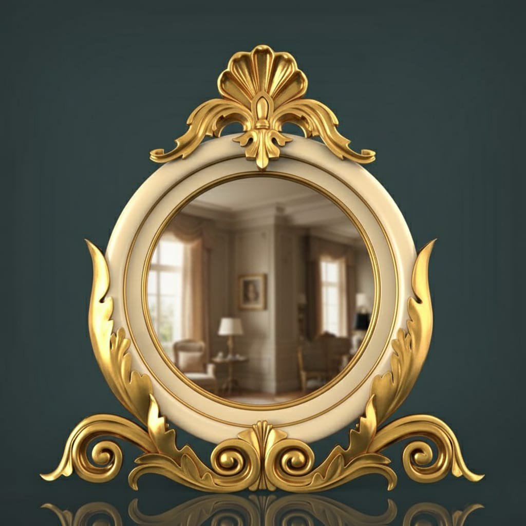 Royal Gold Finish 3D Round Decorative Wall Mirror