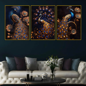 royal-gold-peacock-with-blue-jewel-tones-floating-frame-crystal-wall-painting-set-of-3