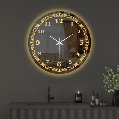 Royal Golden Accent LED Mirror Wall Clock with Classic Numerals