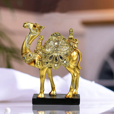 Royal Golden Camel Figurine Resin Table Decoration Showpiece