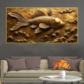Royal Golden Koi Fish Swimming Through Waves 3D Canvas Wall Painting