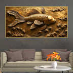 Royal Golden Koi Fish Swimming Through Waves 3D Canvas Wall Painting