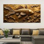 Royal Golden Koi Fish Swimming Through Waves 3D Canvas Wall Painting