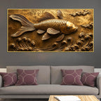 Royal Golden Koi Fish Swimming Through Waves 3D Canvas Wall Painting