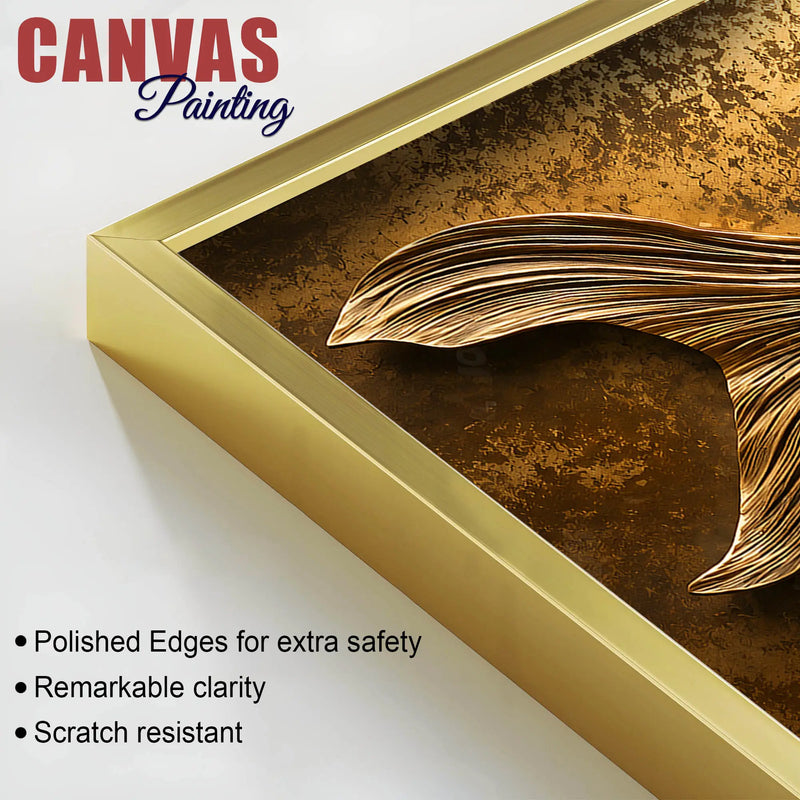 Royal Golden Koi Fish Swimming Through Waves 3D Canvas Wall Painting