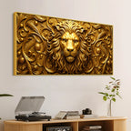 Royal Golden Lion Face with Victorian Floral Ornament 3D Canvas Wall Painting