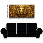 Royal Golden Lion Face with Victorian Floral Ornament 3D Canvas Wall Painting