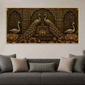 Royal Golden Peacock Pair with Lotus Metallic Look 3D Canvas Wall Painting