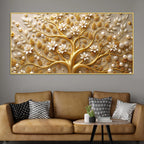 Royal Golden Tree with White Pearls & Blossom Flowers 3D Canvas Wall Painting