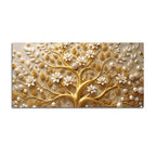 Royal Golden Tree with White Pearls & Blossom Flowers 3D Canvas Wall Painting