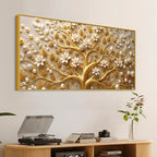 Royal Golden Tree with White Pearls & Blossom Flowers 3D Canvas Wall Painting