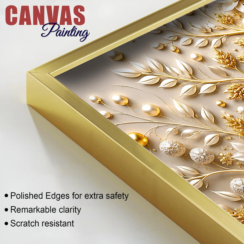 Royal Golden Tree with White Pearls & Blossom Flowers 3D Canvas Wall Painting