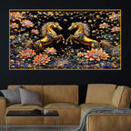 Royal Horse Pair Crystal Glass Wall Art Luxury Painting for Interior Decor