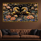 Royal Horse Pair Crystal Glass Wall Art Luxury Painting for Interior Decor