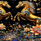 Royal Horse Pair Crystal Glass Wall Art Luxury Painting for Interior Decor
