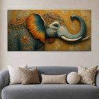 Royal Indian Elephant 3D Bas-Relief Type Canvas Wall Painting