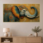 Royal Indian Elephant 3D Bas-Relief Type Canvas Wall Painting