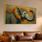 Royal Indian Elephant 3D Bas-Relief Type Canvas Wall Painting