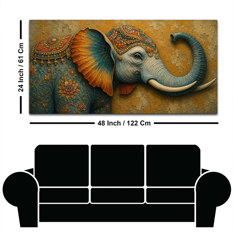 Royal Indian Elephant 3D Bas-Relief Type Canvas Wall Painting