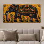 Royal Indian Elephant Embroidered Tanjore Style 3D Canvas Wall Painting