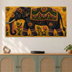 Royal Indian Elephant Embroidered Tanjore Style 3D Canvas Wall Painting