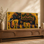 Royal Indian Elephant Embroidered Tanjore Style 3D Canvas Wall Painting