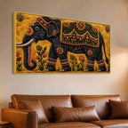 Royal Indian Elephant Embroidered Tanjore Style 3D Canvas Wall Painting