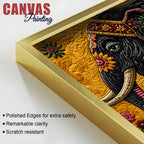 Royal Indian Elephant Embroidered Tanjore Style 3D Canvas Wall Painting