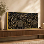 Royal Indian Elephants in Tropical Forest Metallic Look 3D Canvas Wall Painting