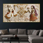 Royal Indian Folk Couple with Lotus & Birds 3D Canvas Wall Painting