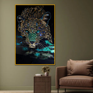 Royal Leopard Portrait Floating Frame Crystal Wall Painting