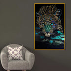 Royal Leopard Portrait Floating Frame Crystal Wall Painting