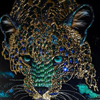Royal Leopard Portrait Floating Frame Crystal Wall Painting