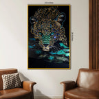 Royal Leopard Portrait Floating Frame Crystal Wall Painting
