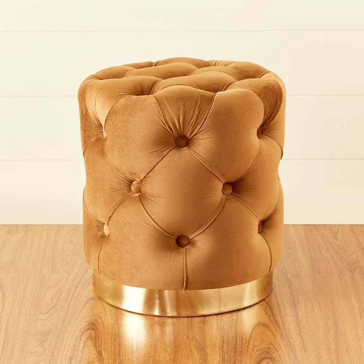 Royal Look Ottoman in Soft Velvet and Gold Trim