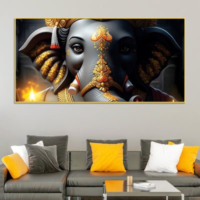 royal-lord-shri-ganesha-grey-dark-gold-canvas-wall-painting-luxury