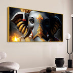 Royal Lord Shri Ganesha Grey & Dark Gold Canvas Wall Painting –  Luxury Spiritual Wall Art for Home & Office Decor