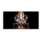 Royal Lord Shri Ganpati Bappa Auspicious Golden & Blue Sculpture Canvas Wall Painting for Home & Office – Modern Religious Wall Decor