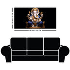 Royal Lord Shri Ganpati Bappa Auspicious Golden & Blue Sculpture Canvas Wall Painting for Home & Office – Modern Religious Wall Decor