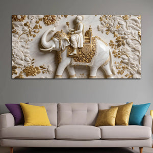 Royal Maharaja Riding on Ornate Elephant 3D Canvas Wall Painting